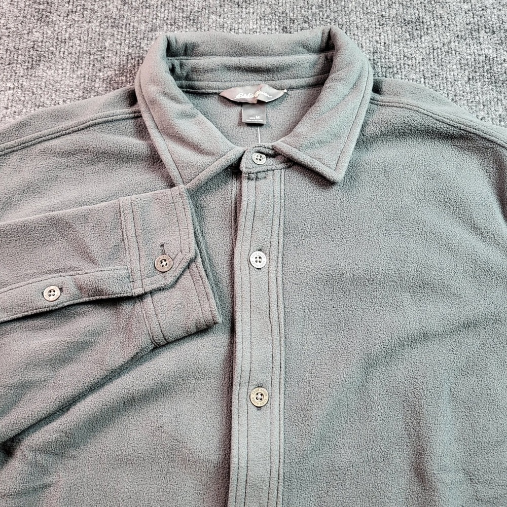 Eddie Bauer Mens Microfleece Shirt Jacket Gray Button Up Long Sleeve‎ M